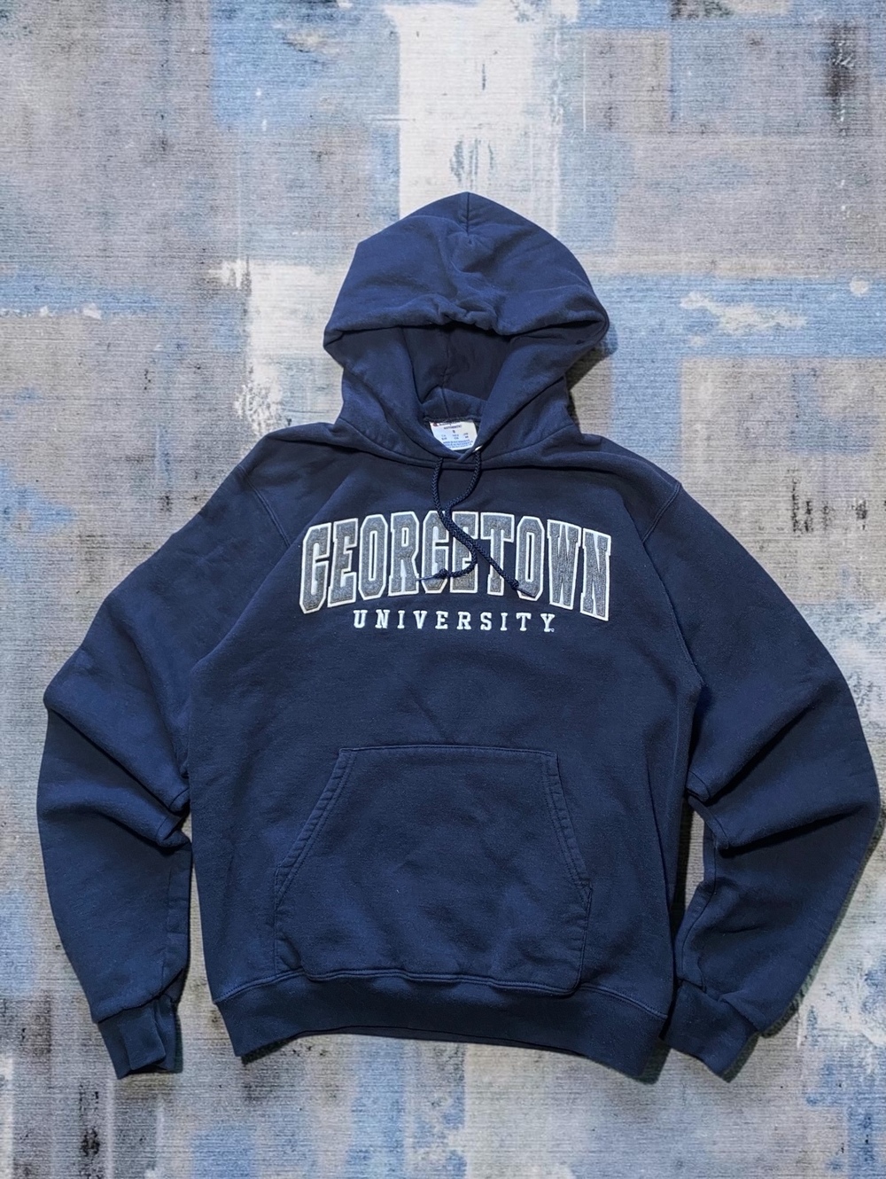Champion Mens Georgetown University Hoodie Small Pullover Sweatshirt Navy Cotton